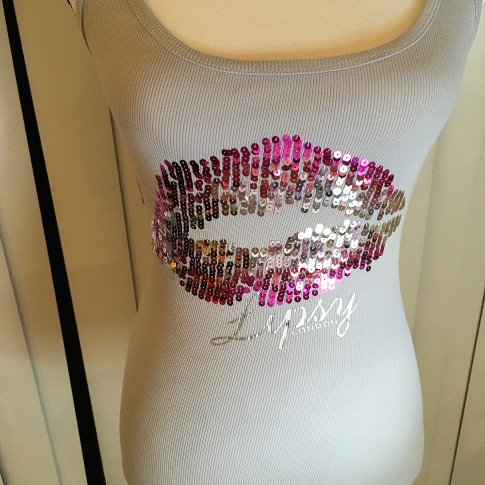 Lipsy London, dressy tank top,shiny lips design upfront